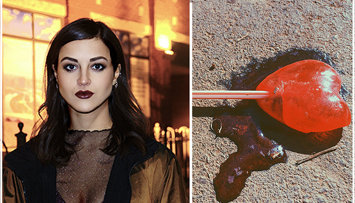 images side by side; one of Malu Marzarotto and the other of a melting heart shaped lollipop on pavement