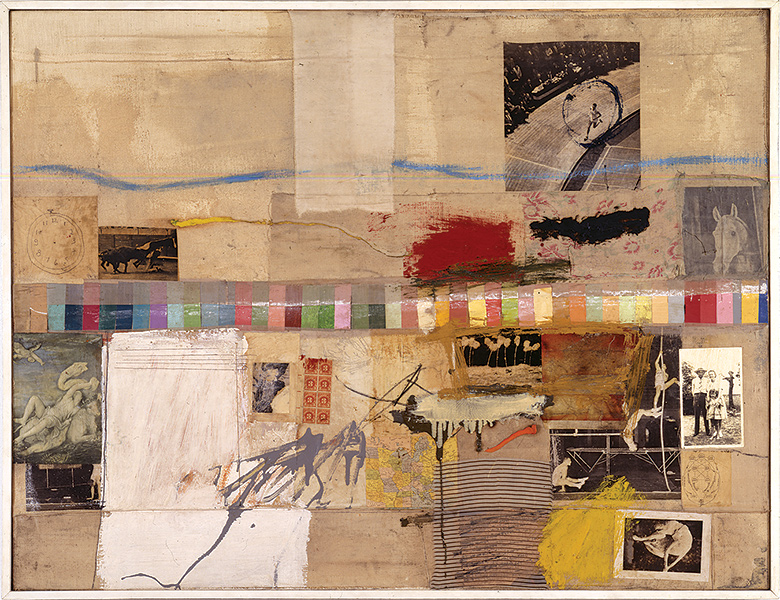 Robert Rauschenberg collage of images and paint on canvas