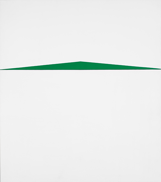 Two panel white canvas with geometric green triangle