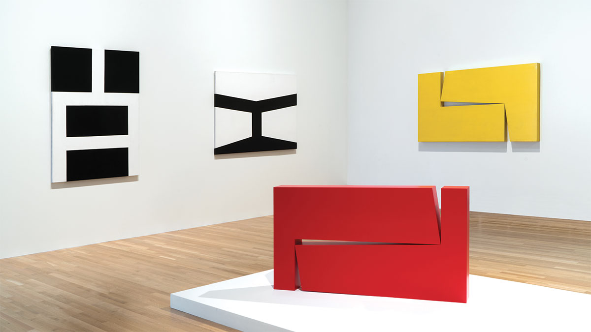 Installation view of Carmen Herrera works at the Wexner Center