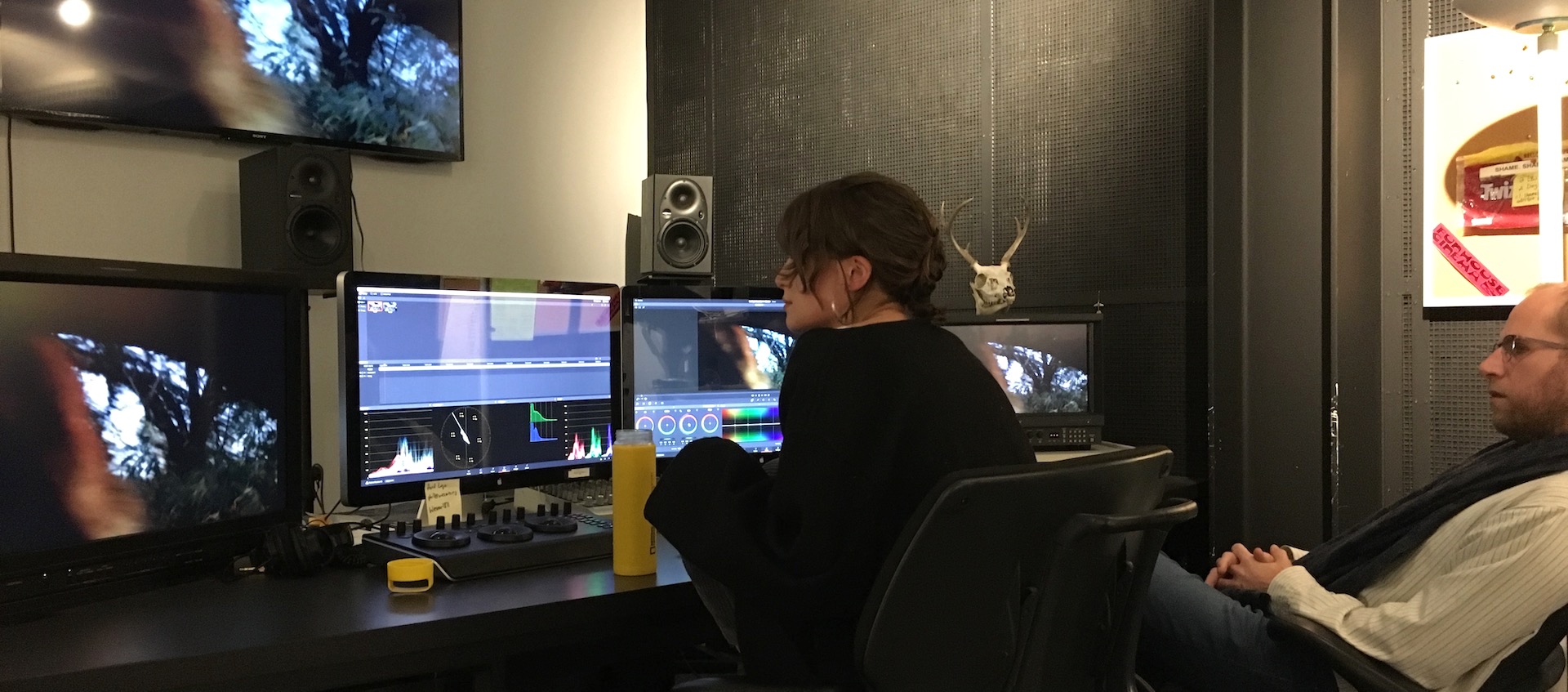 Filmmakers J.P. Sniadecki & Lisa Malloy complete post-production work on The Shape of Things to Come in the Wexner Center Film/Video Studio 