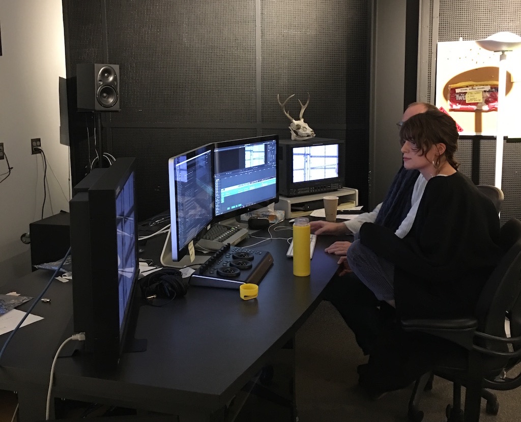 Filmmakers J.P. Sniadecki & Lisa Malloy complete post-production work on The Shape of Things to Come in the Wexner Center Film/Video Studio in December 2018