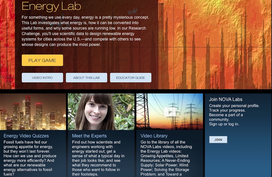 Website for PBS Nova Learning Labs