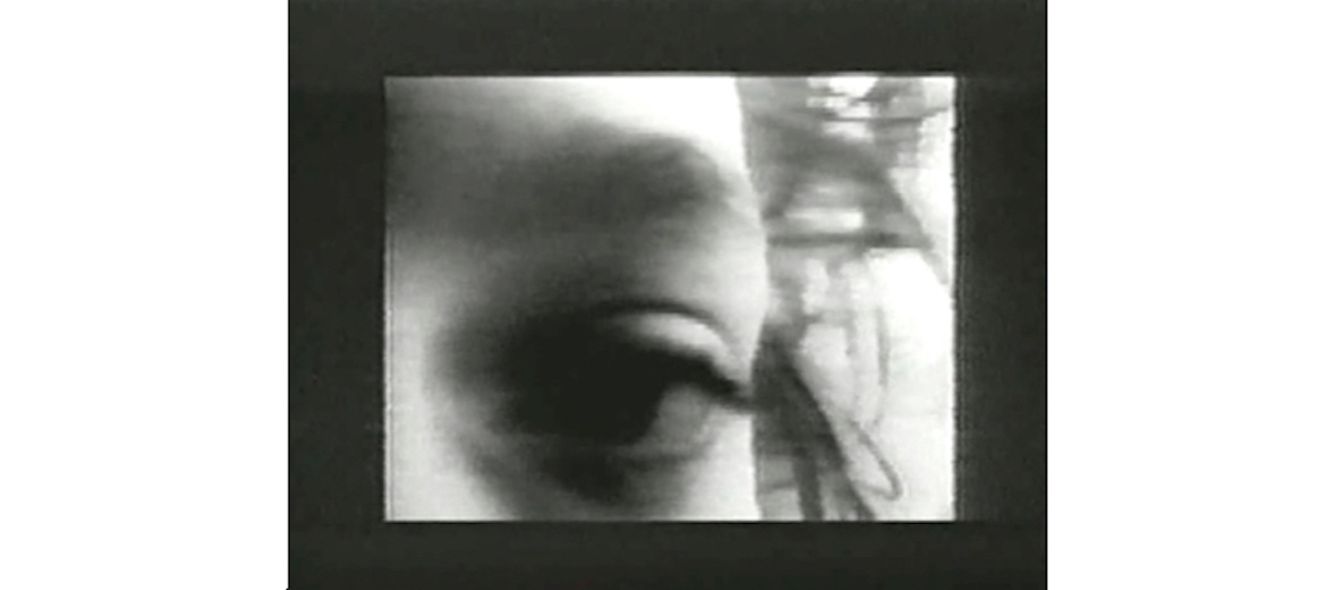 Image of Sadie Benning's eye in closeup in a moment from the artist's 1989 film Living Inside