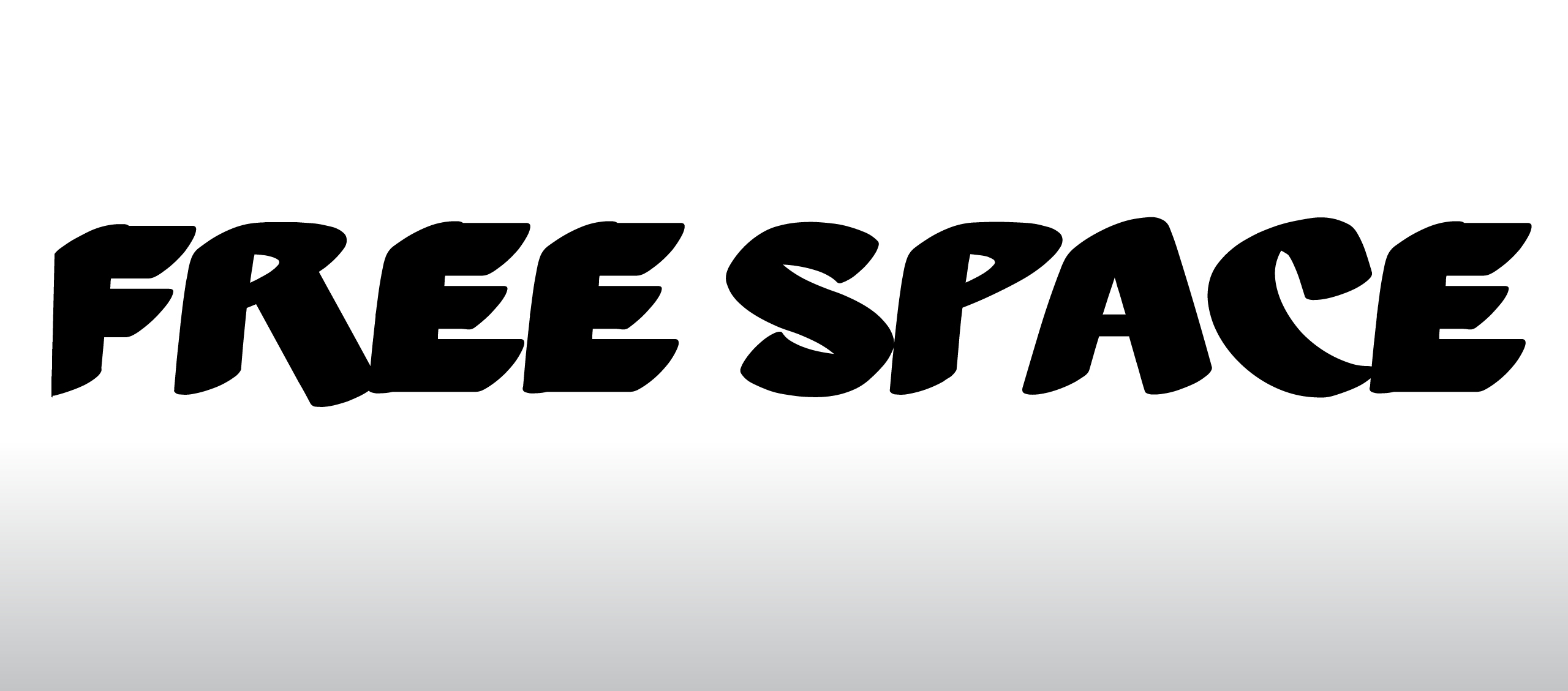 Hand painted all-caps black lettering that reads "Free Space" on a white background