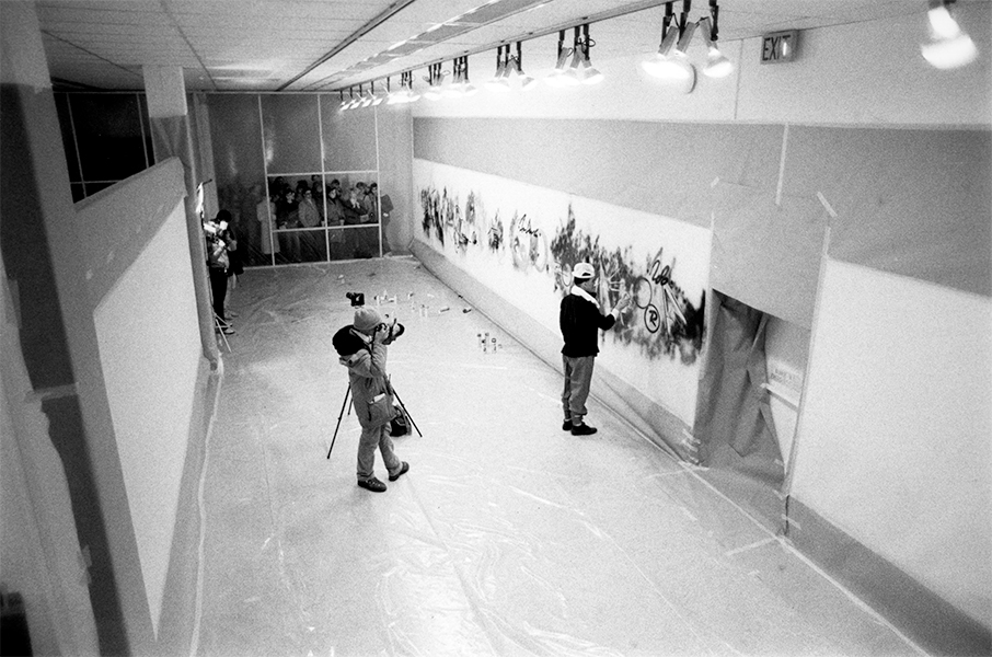 Archive image of live painting event at Ohio State University with the artist Futura2000