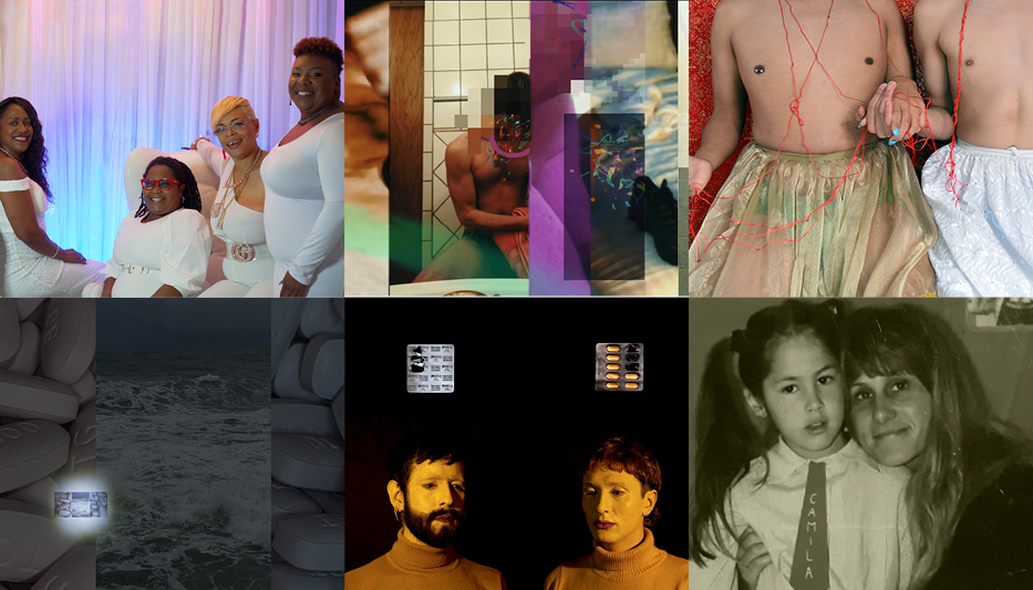 A collage of six stills from the Day With(out) Art film program